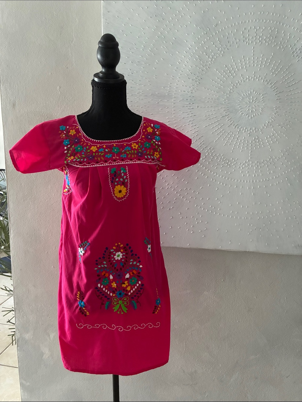 Girls' Pink Embroidered Mexican-Style Dress
